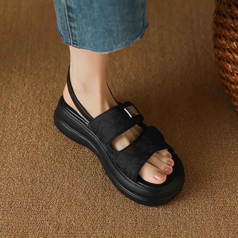 Summer women's platform sandals women's one-pedal rubber soft sole comfortable size sandals national style Roman sandals women
