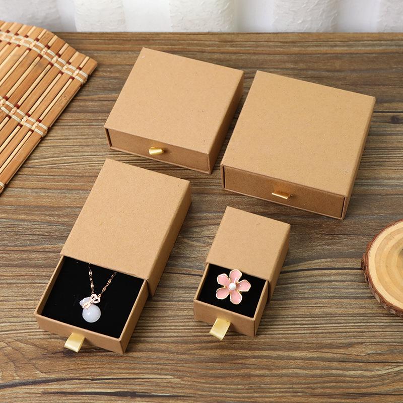 

In-Stock Kraft Paper Jewelry Drawer Box for Rings, Necklaces, and Bracelets - Black Pull-Out Design