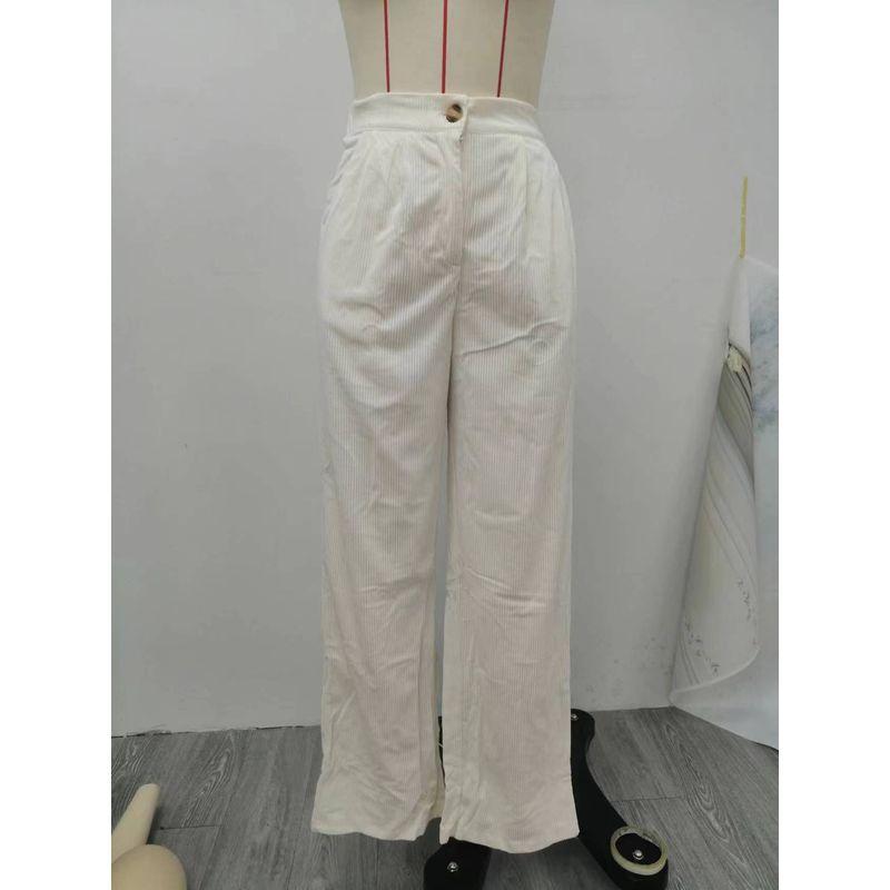 

Solid Color Button Loose Straight Leg Pants Solid Button Loose Trousers White 2XL