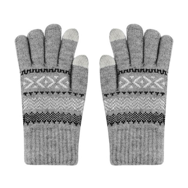 Winter double-layer thickened knitted gloves velvet men's and women's thermal gloves cycling contrasting striped windproof gloves