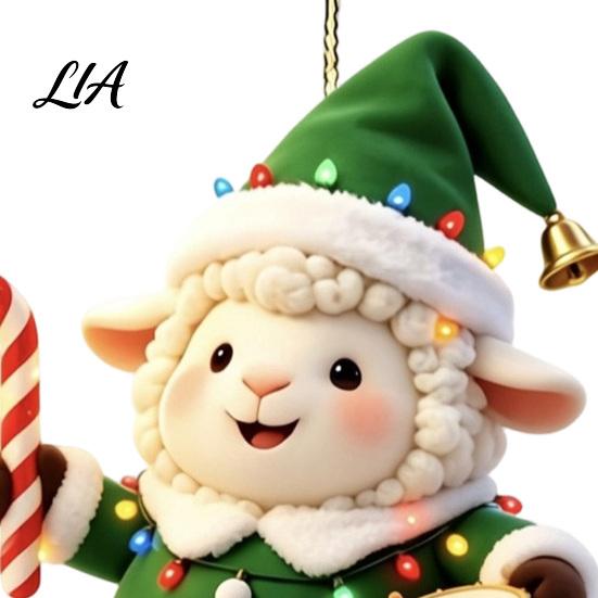 Reusable Christmas Party Favors Cute Animal Ornament, 2D Flat Sheep Dog Double-Sided Tree Hanging Supplies Acrylic Xmas Decoration for Lovers Holiday