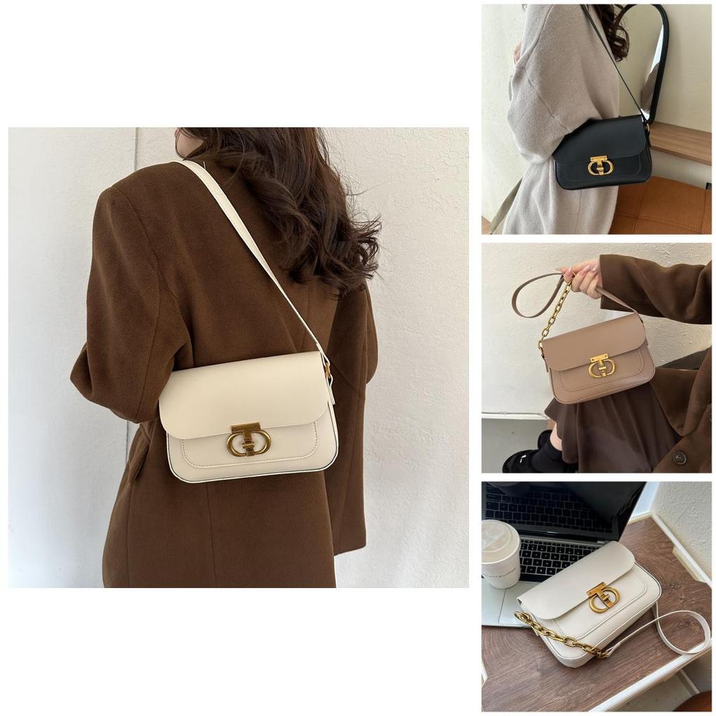 French Style Women's Bag 2023 Autumn And Winter New Tide Pure Color Pu Small Square Bag Street Fashion Daily Shoulder Bag