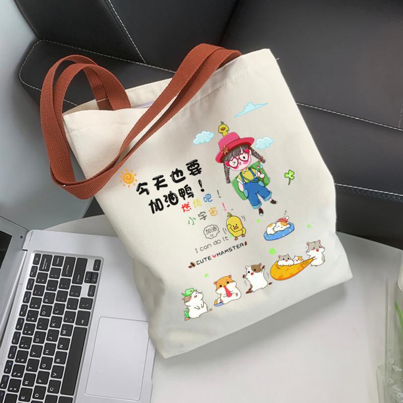 New Canvas Bag Female Student Cartoon Letter Shoulder Bag Mommy Bag Baby Bag Canvas Portable Mother and Baby Bag Cloth Bag