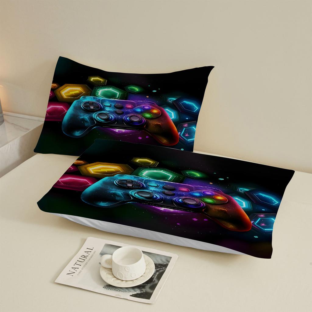 3 Stück Neon Graffiti Gaming Controller Spannbettlaken Glattes Bettlaken Set Lebendiges Gaming-Bett für Teenager-Jungen Queen Size Trendige Zimmerdekoration