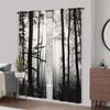 2pcs Black and White Forest Fog Print Curtains   Modern Polyester Rod Pocket Curtains   Suitable for Kitchen   Office   Bedroom