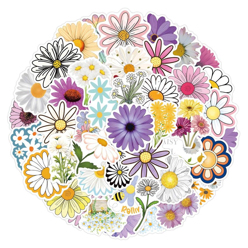 55 Daisy Cartoon Flower Stickers for Decor, Stationery, Planners, Water Bottles, and Computers - Waterproof.