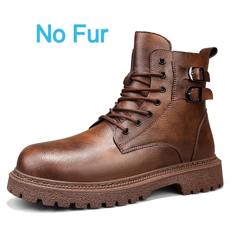 Men Outdoor Casual Leather Ankle Boots Large Size Soft Leather Motorcycle Boots Thick Bottom High Top Work Driving Shoes