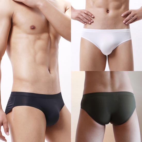 U Convex Solid Color Breathable Man Briefs Ice Silk Low-Waist Male Underwear for Inside Wear