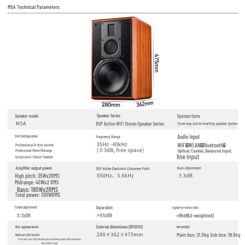 HiVi M5A Active Hi-Res Stereo Speakers with Diva Stands (CN Version)