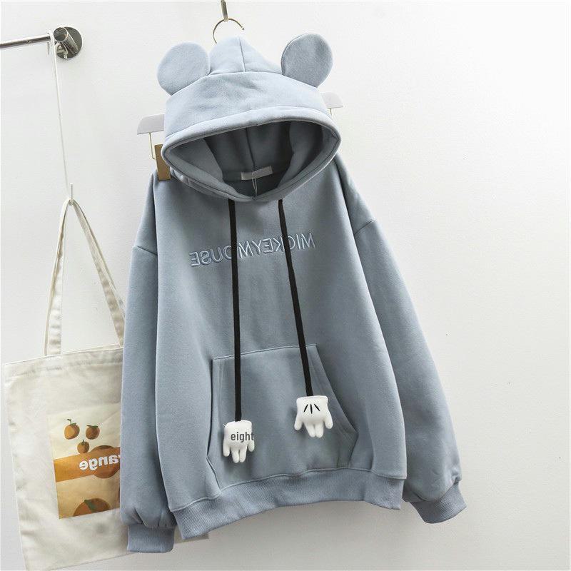 

Женский свободный свитер с медвежьими ушками - ленивый стиль осень/зима, плюс бархат, вышитый дизайн Niche Hong Kong M