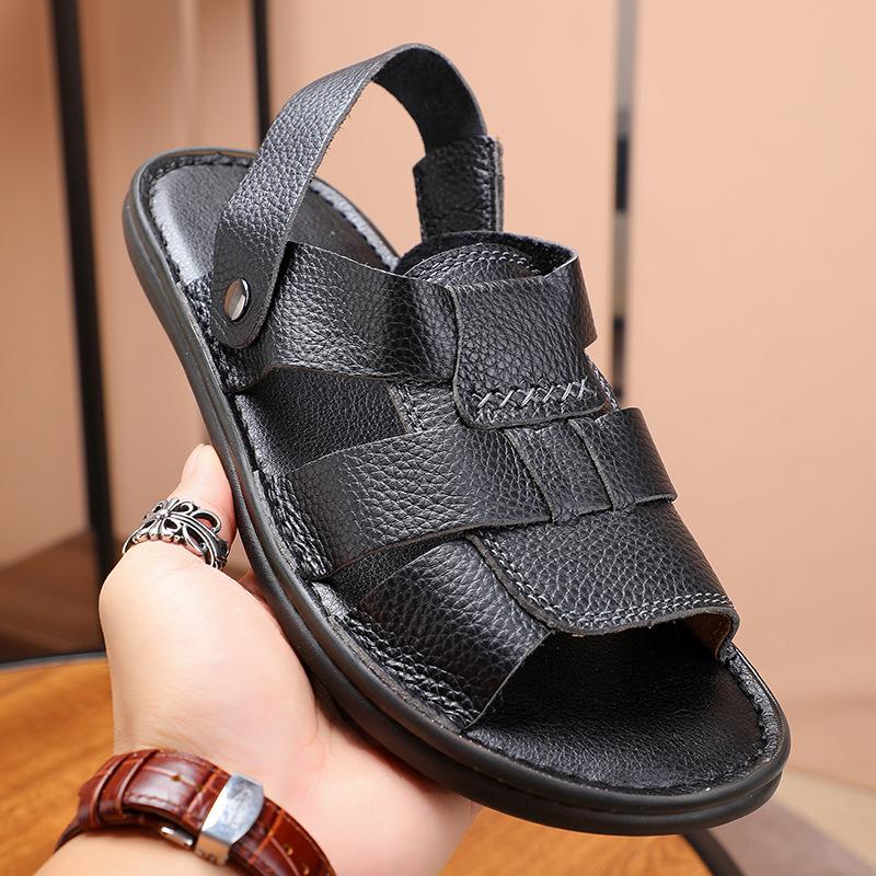 

Leather Fashion Men s New Leisure Summer Driving Soft Leather Sandals and Slippers Men Shoe 39 чорний