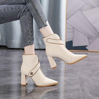 Botas cortas de tacón grueso de diseño francés para mujer