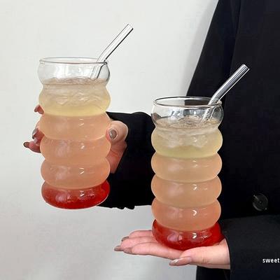 Hign Transparent Glass Cup Ins Cold Drink Cups Beverage Juice Ice American Cup Bar Cocktail Wine Glass Water Cup Milk Coffee Mug