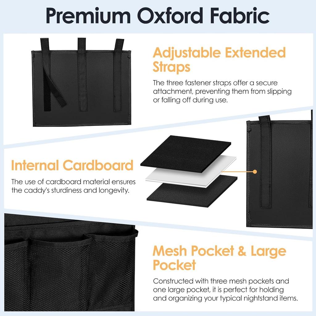 Bedside Caddy Storage Organizer, Hanging Storage Bag Pocket for Bunk/Hospital Beds,College Dorm Organizer for Remotes Phone,College Dorm,Camp,Baby