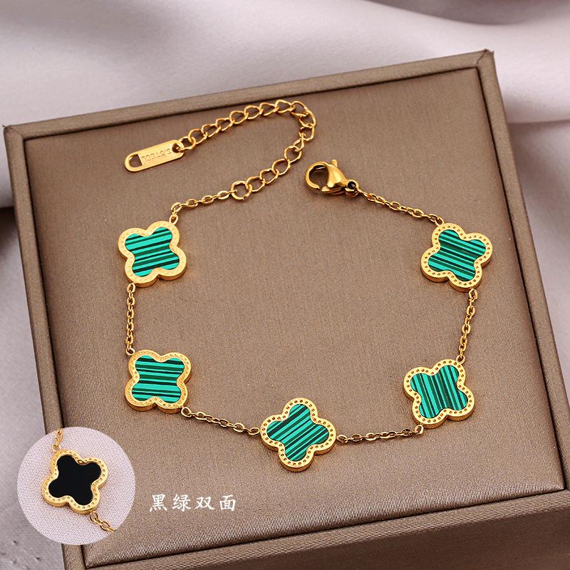 Colorfast Trendy Fashionable Four-leaf Clover Titanium Steel Bracelet for Women Shell Design Unique and Stylish Jewelry