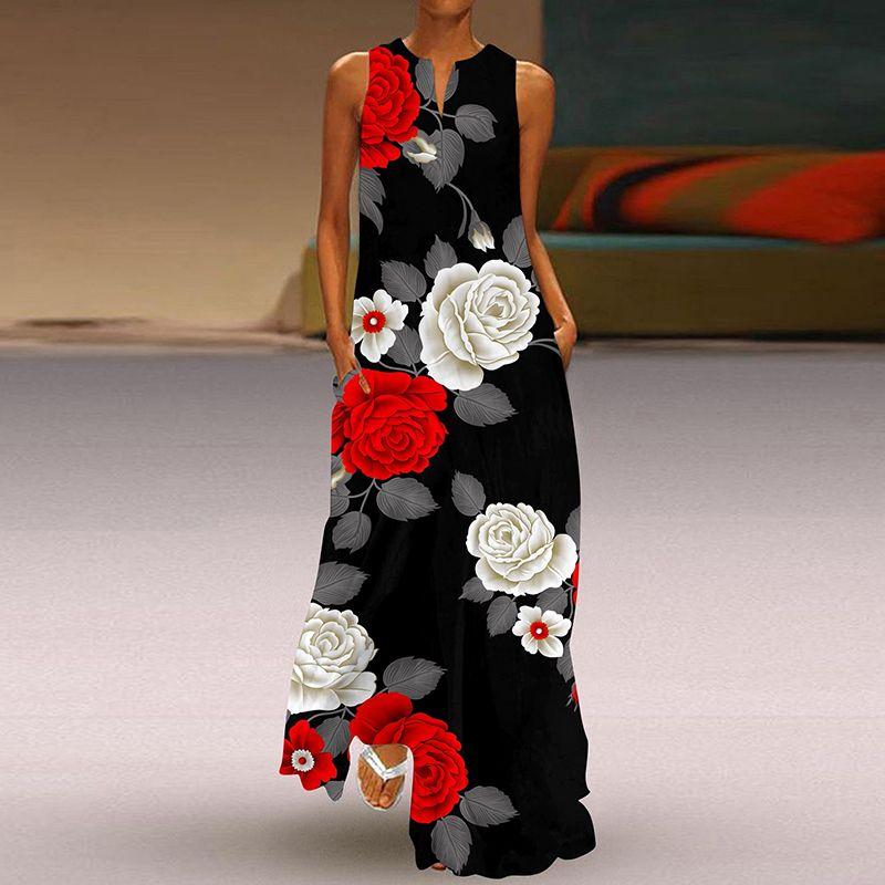 2025 Summer New Arrival Women's 3D Stereo Fashion Print Dress V Neck Sleeveless Silm Slimming Pocket Dress