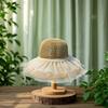 (One Size, Khaki) Women's Woven Sun Hats Outdoor Fashionable Mesh Pearl Wide Brim Sun Protection Beach Hat