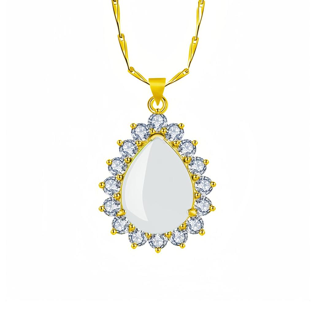 Yi Hua Petal Green Jade & Chalcedony Pendant Clavicle Necklace