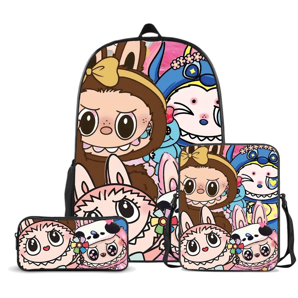 Schultasche Labubu Dreiteilig Großvolumig Grund- und Sekundarschüler Schultasche Herren- und Damen-Cartoon-Rucksack CLE