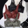 New Satin Underwear Women's Big Breasts Show Small Thin Cup BC Cup Soft Steel Ring Support Gathering Upper Support Bra Cover Women's Autumn and Winter