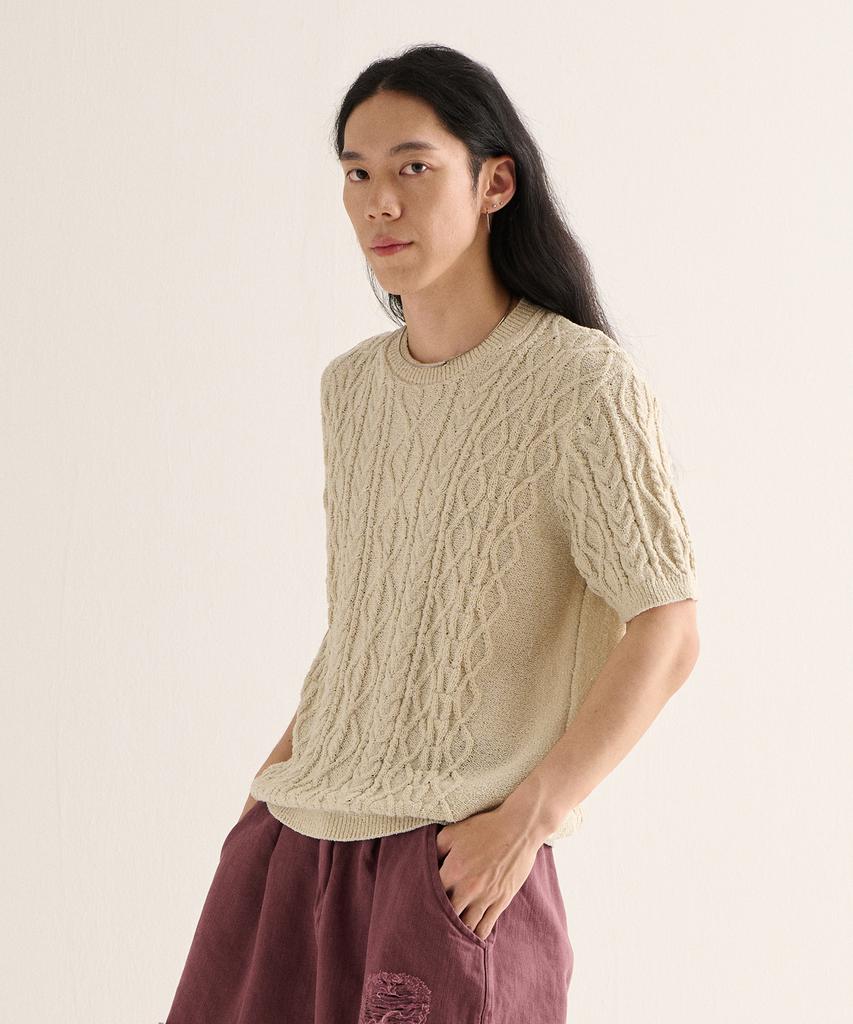 ANALOG MOOD Boucle Round Semi Short Sleeve Knit (Beige)