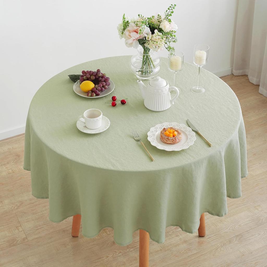 100% Französisches Leinen Runde Tischdecke, Waschbare Natürliche Tischdecke für Esszimmer, Außenbereich, Hochzeiten und Restaurants, Osterdekoration