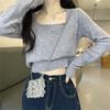 Square Collar Inner Long-Sleeved Knitted Sweater Women'S New Spring And Autumn Niche High-Waisted Short Bottoming Top Tide