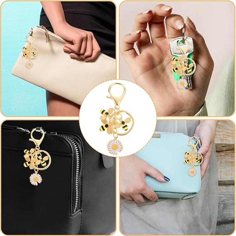 2Pcs Flower Bees Keychain Zinc Alloy Stylish Rustproof Keyring Nature Inspired Jewelry Accessory For Women Men Gift