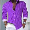 Camicia Casual da Uomo a Righe con Collo a Revers e Maniche Lunghe, Bottoni