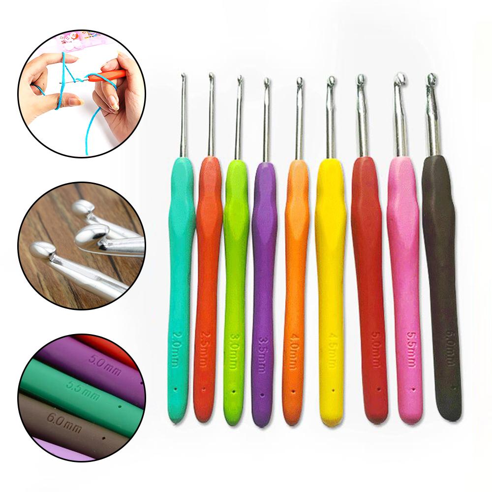 Tpr Crochet 2.0-6.0mm 9-Piece Soft Handle Crochet Hand Woven Rainbow Soft Handle Crochet Aluminum Crochet Set Knitting Needle