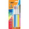 BIC retractable ballpoint pen with ink and comfortable wide assorted 4-color long-lasting barrel, 3-pack inks.