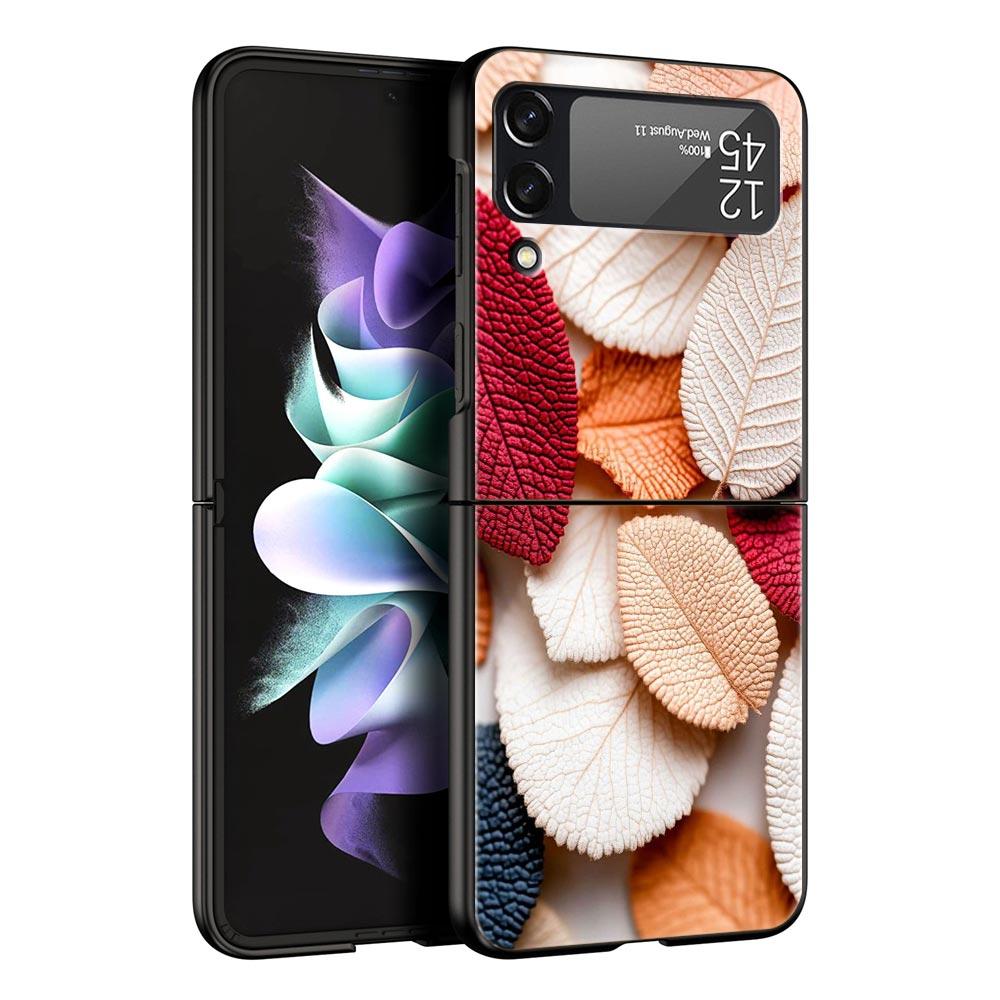 Cartoon Leaf Hard PC Phone Case For Samsung Galaxy Z Flip 7 6 5 4 Black Cover For Galaxy Z Flip 3 Foldable Shell Fundas Capa Bag