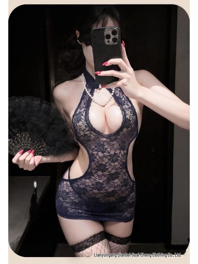 Qian Bei Sexy Lace Bodycon See-through Temptation Cheongsam Pajamas