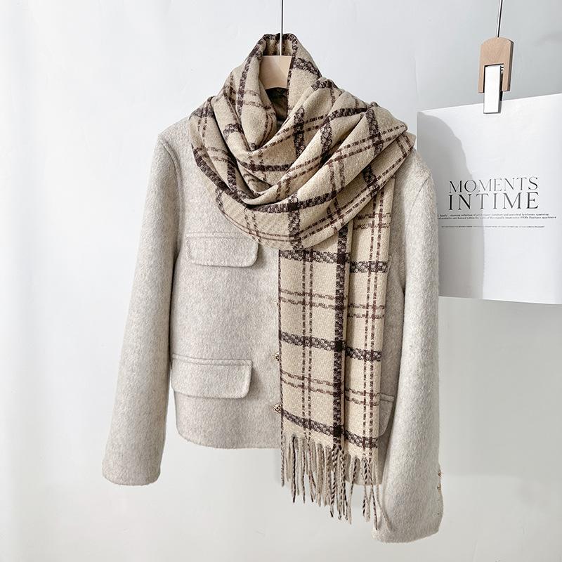 Autumn and winter student couple retro imitation cashmere fringed plaid scarf sweet fashion warm scarf shawl