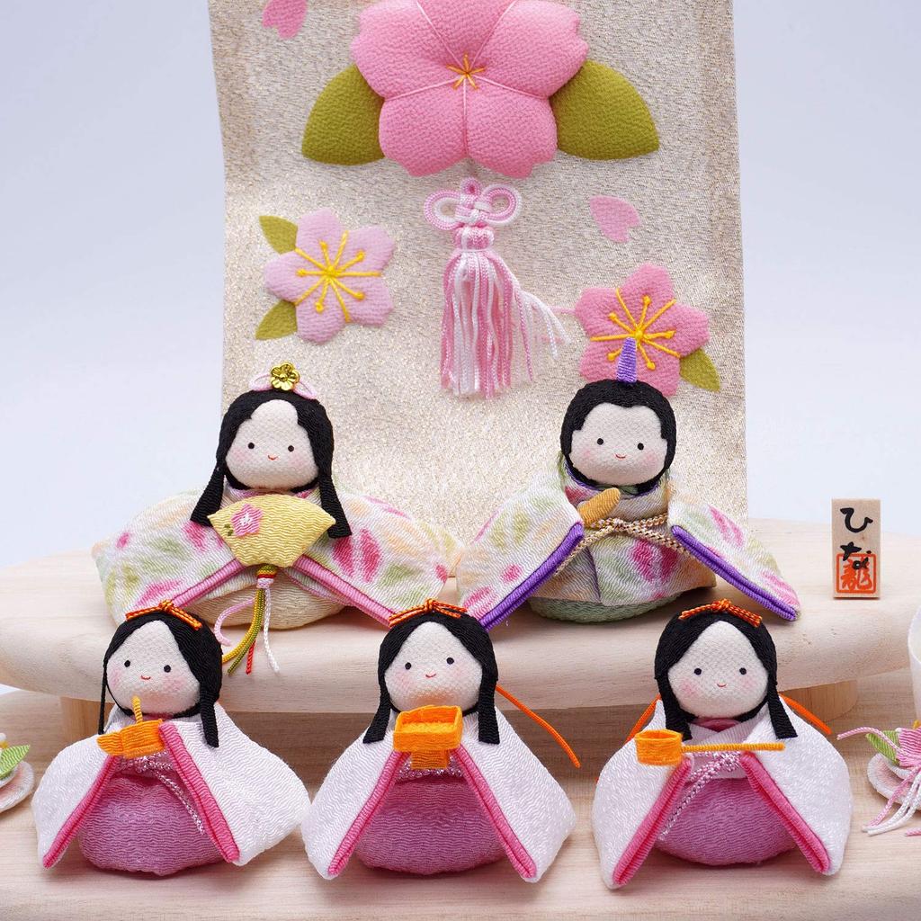 Ryukodo Poteri Hina Dolls Leaf Wooden Stand Decoration Set (Hemp Pattern) 1-890