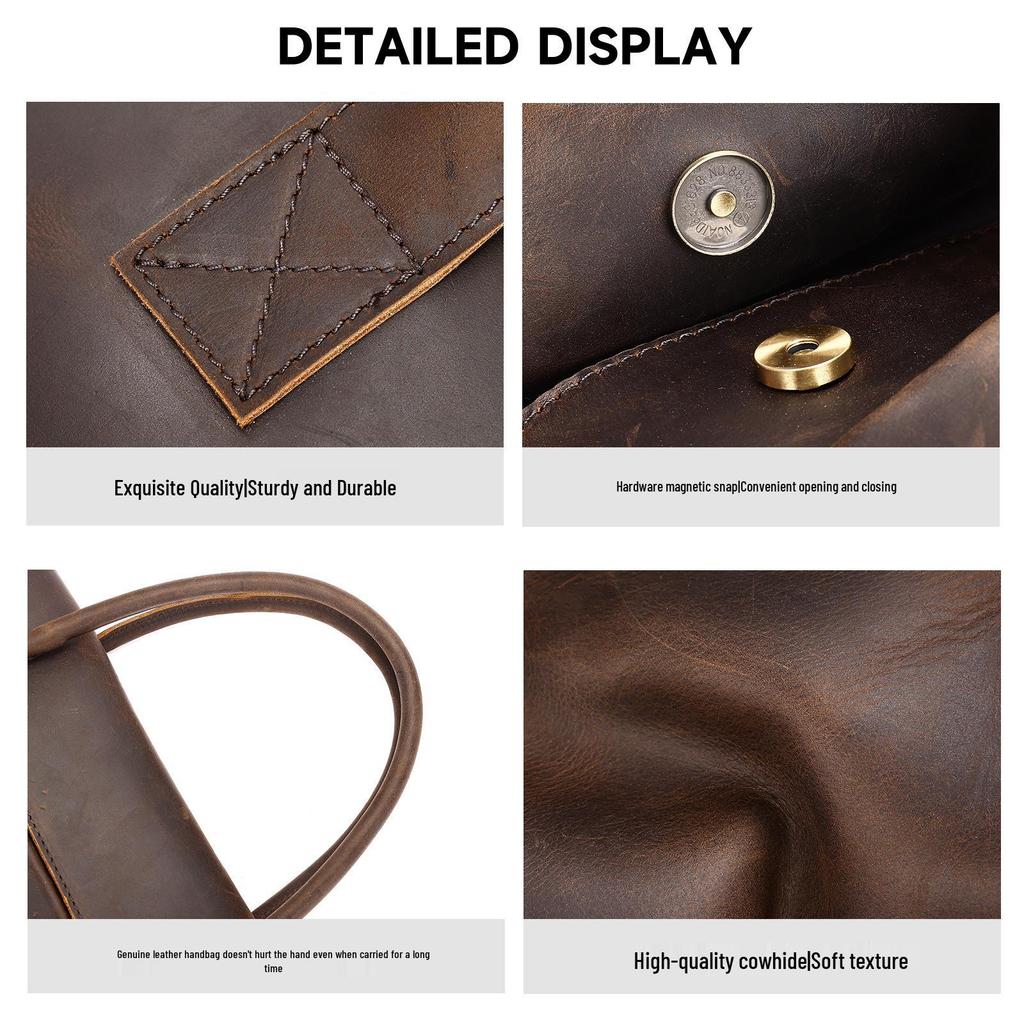 Men's Crazy Horse Leather Briefcase: Genuine Leather Business Casual Handbag with Computer and File Storage.