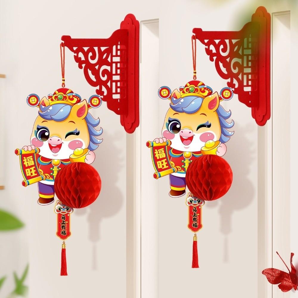 Chinese Style 2026 New Year Red Paper Lantern Blessing Traditional Honeycomb Ball Lantern with Tassel Cartoon