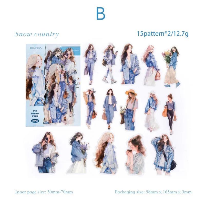 30pcs/pack PET Ins Stickers Girls Life Combo Kit DIY Scrapbooking Materials Collage Stationery Decor Diary Supplies