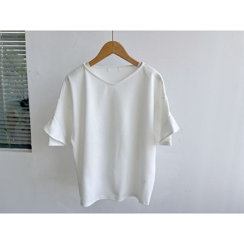 

Юг 1-64 Летняя футболка с V-образным вырезом и рукавами-рюшами, минималистичная, универсальная, удобная для носки в качестве нижнего белья, повседневная, приталенная, с коротким рукавом HYQ25-2 White M