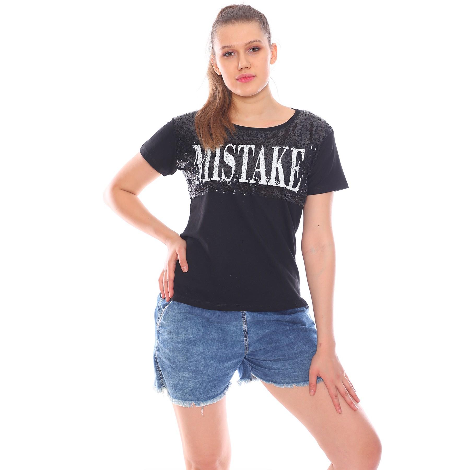 

Свободная женская футболка с буквенным принтом и пайетками S белый