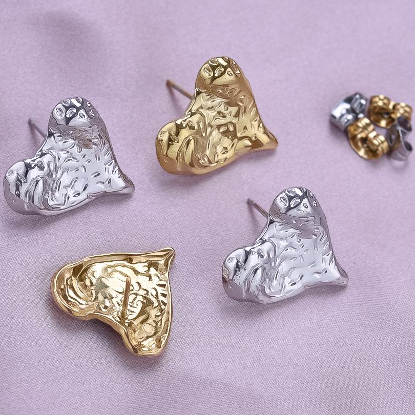 Irregular Personality Love Jewelry Stainless Steel Heart Ear Studs For Women Men Accessories Real Gold Plated Earrings Piercing