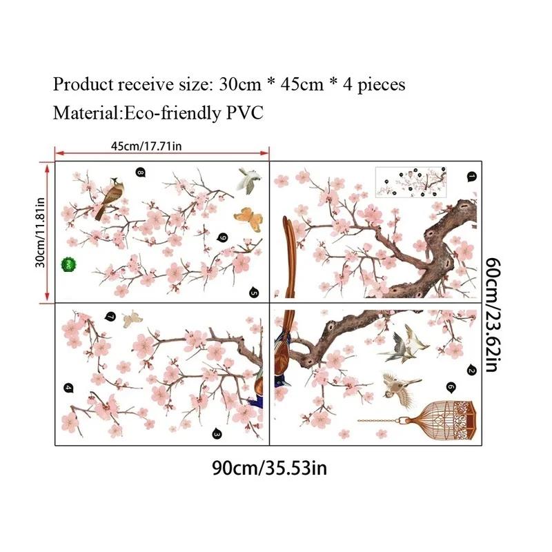 Stil chinezesc Floare Păsări Ilustrație Autocol de perete Camera de zi Canapea Fundal Decor Decals Tapet Autocolante de decorare a casei