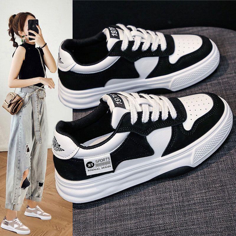Damen Schwarz Flache Sohle Schere Schiefer Schuhe - Frühling/Herbst Lässiger Sport Sneaker, Vielseitiger Studenten Stil, 2026 Beliebter Trend.