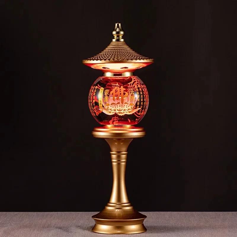 Home Decoration, Alloy Crystal Ball LED Seven Color Lotus Lamp, Buddha Offering Lamp, Meditation, Buddha Tools and Supplies