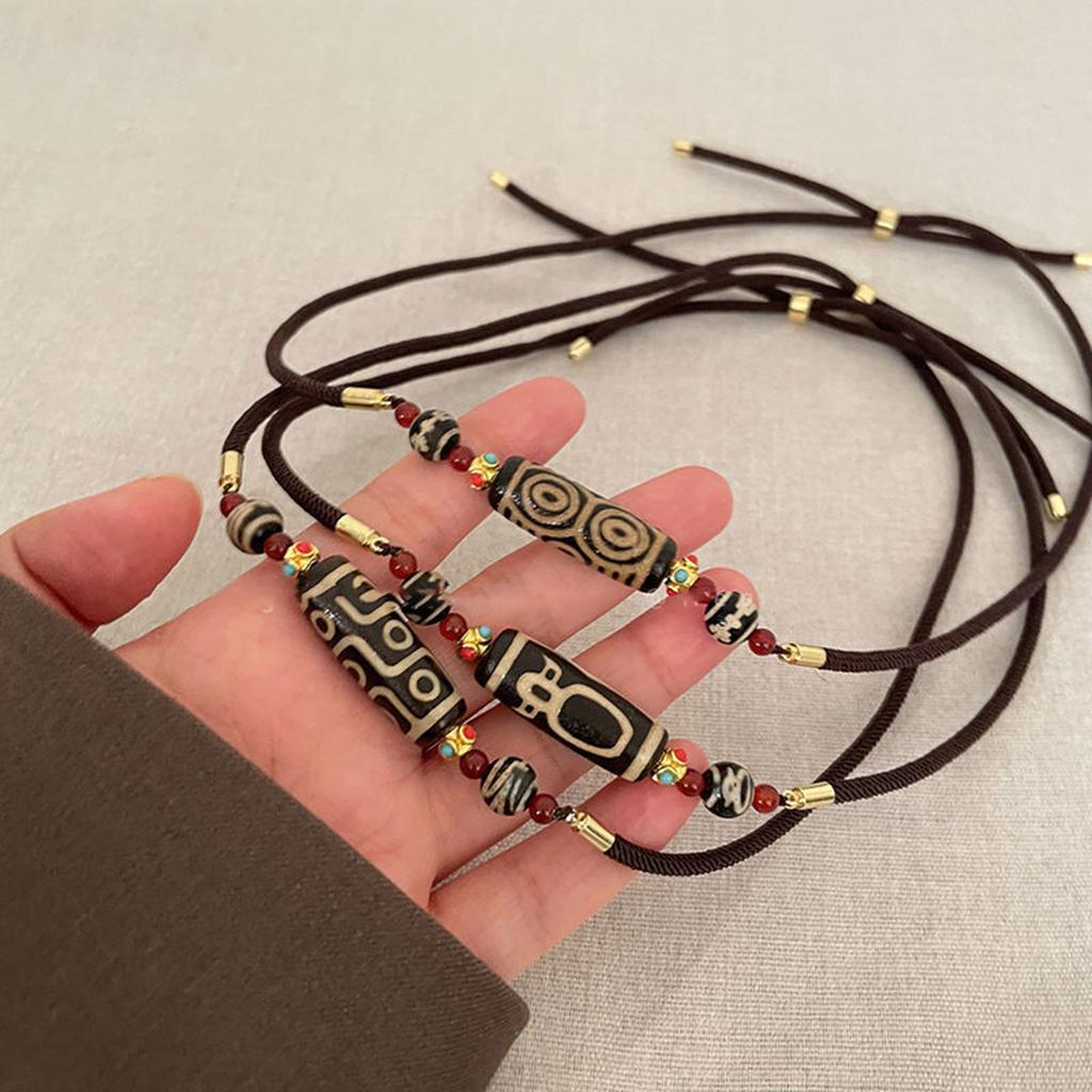 Tibetansk Niøye Dzi-perlekjede Håndlaget Agat Spirituelt Smykke For Indre Fred Beskyttelse Og Visdom