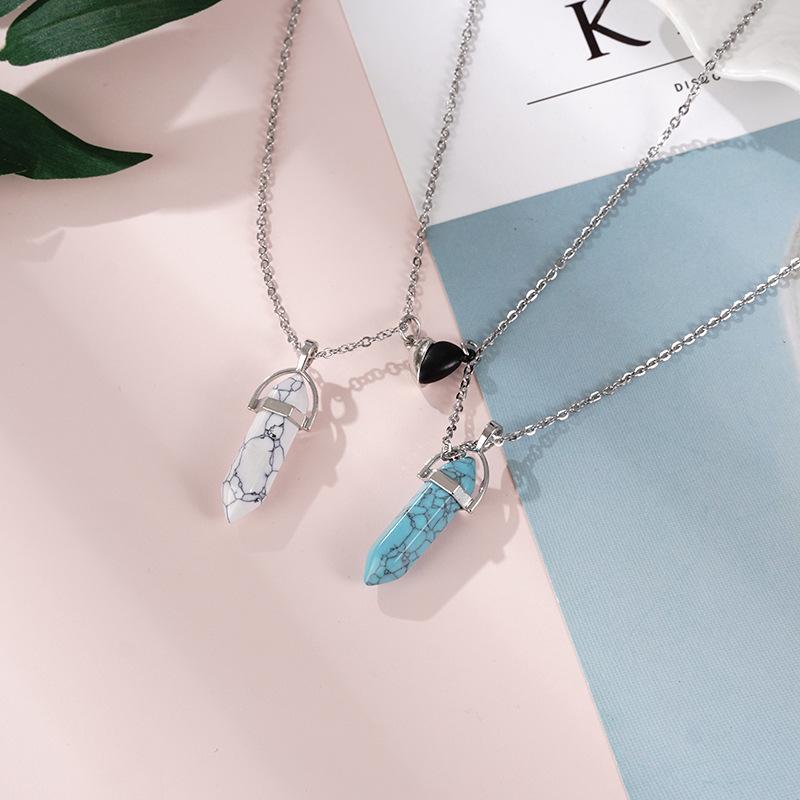 European & American Jade Hexagonal Bullet Pendant Magnetic Couple Necklace - Natural Stone Crystal