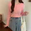 Versatile Striped Long Sleeve Knitwear Women's Early Autumn Winter Thin Loose Outerwear Base Layer Top