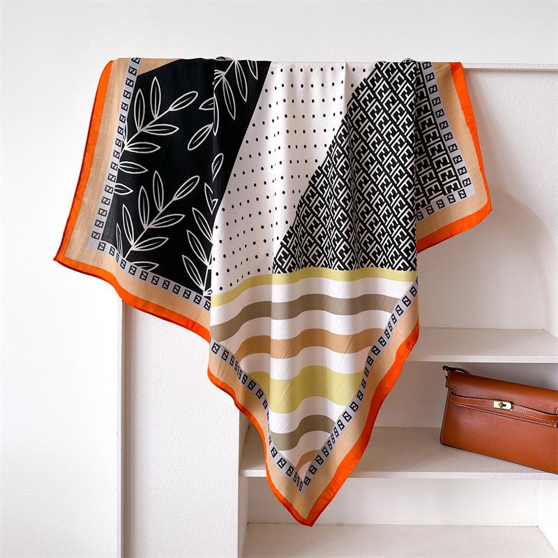

Presbyopia Letter 90 Imitation Silk Large Square Scarf Shawl Commuting Versatile Printed Herringbone Temperament Scarf Headscarf Female New 90x90cm