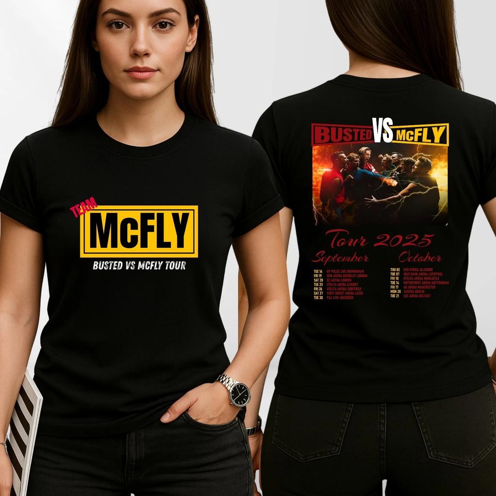Neues McFly Vs Busted Tour T-Shirt Team McFly Band Vorder- und Rückseite Konzertgeschenk Top High-End Luxus ist für Männer und Frauen Top Y2k