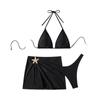 Women's Three Piece Bikini Set with Top Skirt Cover Up and Decorated Bottoms for Beachwear
